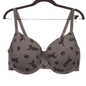 Juicy Couture Logo Print Bra | 40D | Light Grey Crown Print